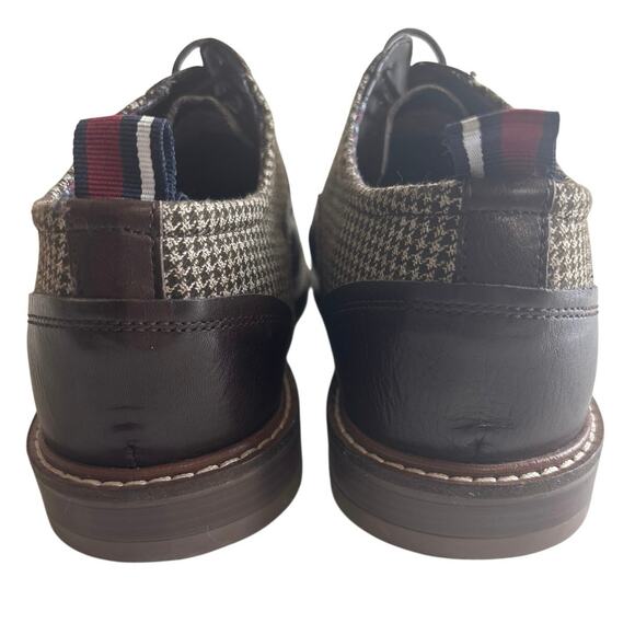 NWOT Ben Sherman Brown Leather Cap Toe Oxford with Houndstooth Detail Size 10 - Picture 7 of 9